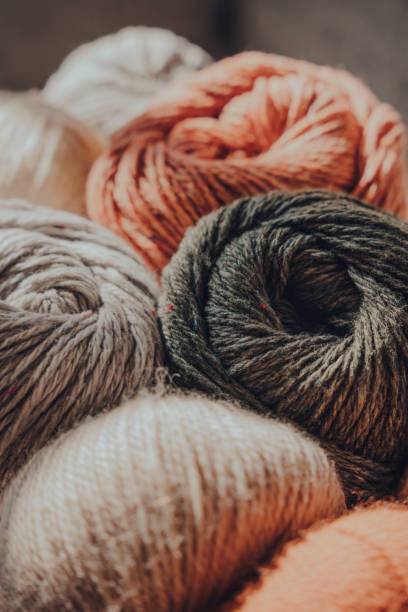 istock Earth coloured coloured wool yarn, selective focus. 1277044544