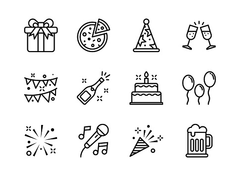 Party icon set outline style. Symbols for website, print, magazine, app and design.