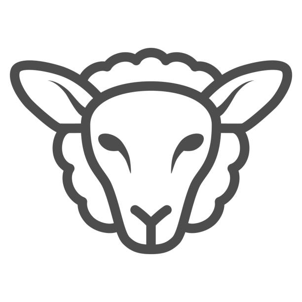 ilustrações de stock, clip art, desenhos animados e ícones de sheep head line icon, farm animals concept, lamb sign on white background, silhouette of sheep face icon in outline style for mobile concept and web design. vector graphics. - wildlife sheep animal body part animal head