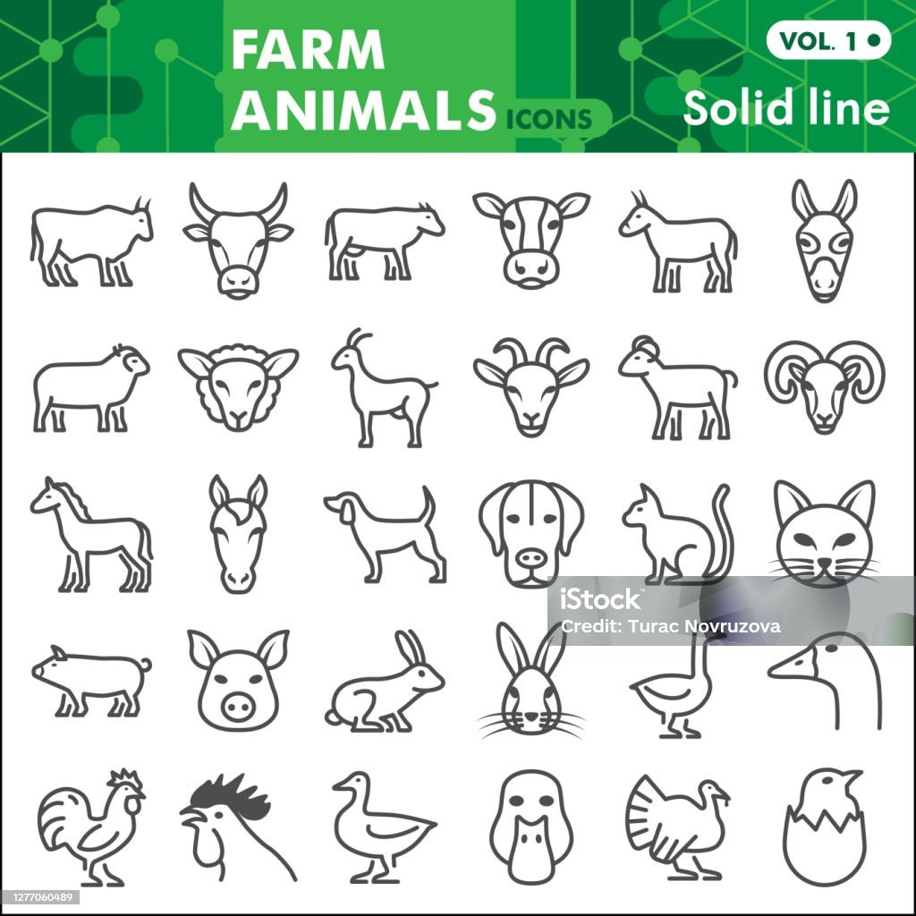 Farm Animals Line Icon Set Home Animal Symbols Collection Or Sketches  Animals From A Farm Linear Style Signs For Web And App Vector Graphics  Isolated On White Background Stock Illustration - Download