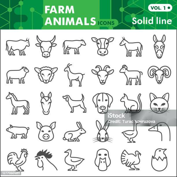 Farm Animals Line Icon Set Home Animal Symbols Collection Or Sketches  Animals From A Farm Linear
