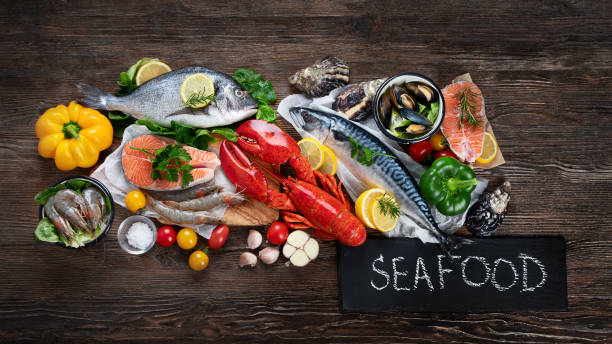 istock Assortment of fresh raw fish and seafood 1277060662