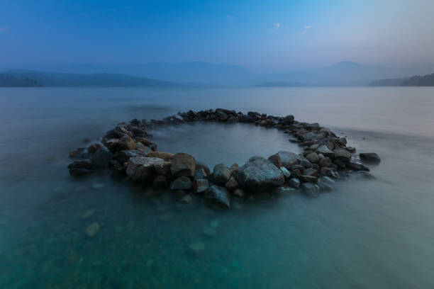 Circle shape of rocks in Sprout Lake located on central Vancouver Island.