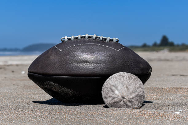 istock Black football on beach 1277062653