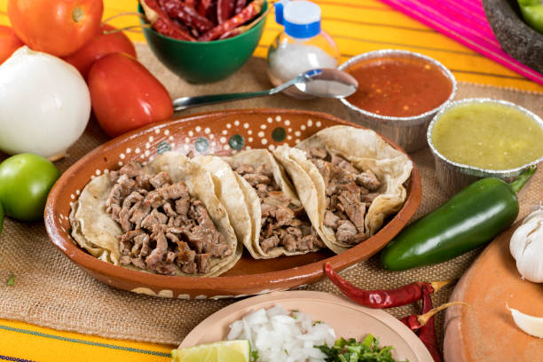 istock Typical Mexican food dishes with sauces on colorful table. 1277065655