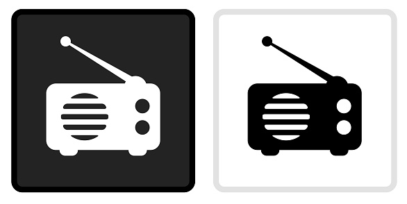 Radio Icon on  Black Button with White Rollover. This vector icon has two  variations. The first one on the left is dark gray with a black border and the second button on the right is white with a light gray border. The buttons are identical in size and will work perfectly as a roll-over combination.