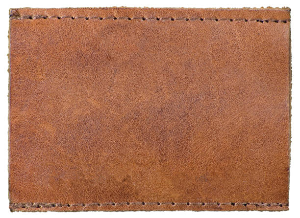 istock Blank Empty Dark Beige, Brown Tan Natural Leather Jeans Label Tag Copy Space, Isolated Macro Closeup Background 1277066532