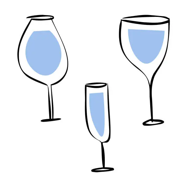 Vector illustration of Wine glasses sketches and doodles