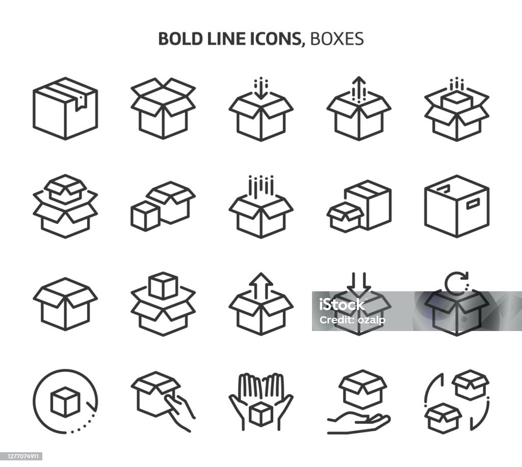 Boxes, bold line icons Boxes, bold line icons. The illustrations are a vector, editable stroke, 48x48 pixel perfect files. Crafted with precision and eye for quality. Icon stock vector