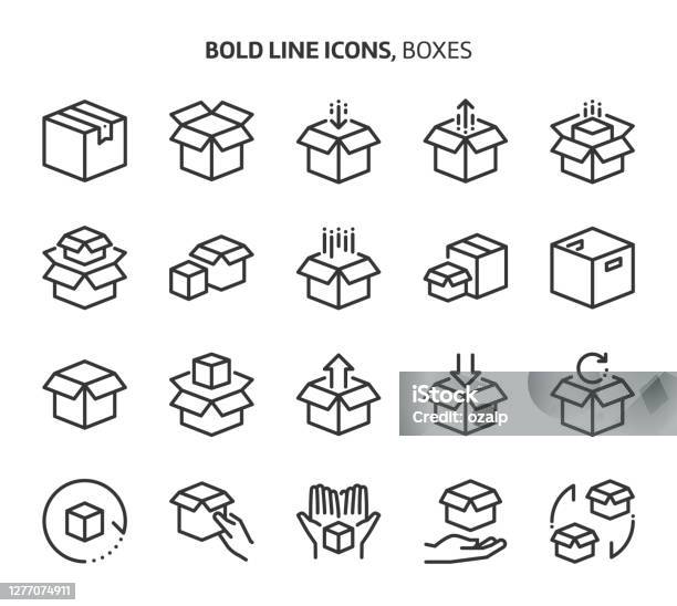 Boxes Bold Line Icons Stock Illustration - Download Image Now - Icon, Box - Container, Package