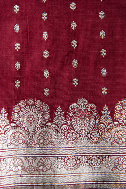 istock Beautiful design on red and white silk fabric. 1277074921