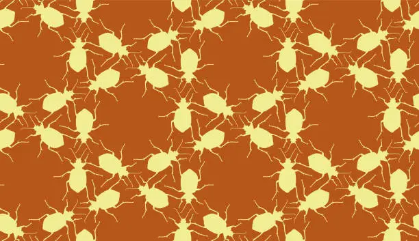 Vector illustration of Seamless pattern with bugs. Endless background with beetles. Vector silhouette illustration.