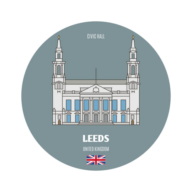 illustrazioni stock, clip art, cartoni animati e icone di tendenza di civic hall a leeds, regno unito. simboli architettonici delle città europee - leeds england leeds town hall town uk