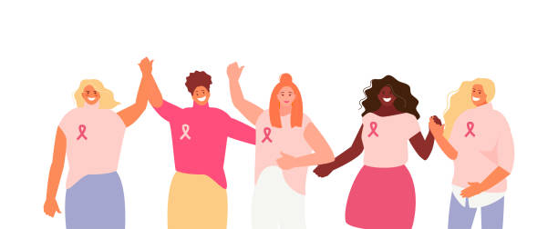 illustrations, cliparts, dessins animés et icônes de femmes contre le cancer du sein vecteur - octobre