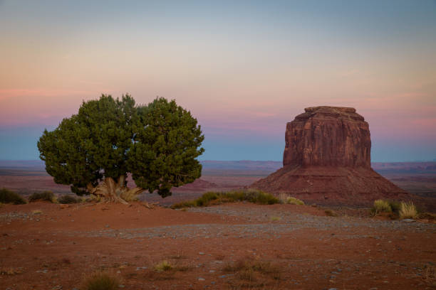 monument valley view in sunset - mitchell butte imagens e fotografias de stock