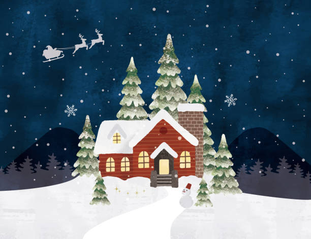 istock Winter forest and the house at christmas watercolor 1277082071