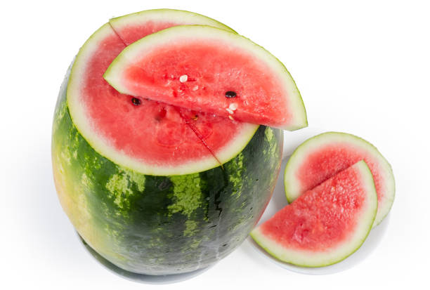 istock Partly sliced striped watermelon close-up on a white background 1277083258