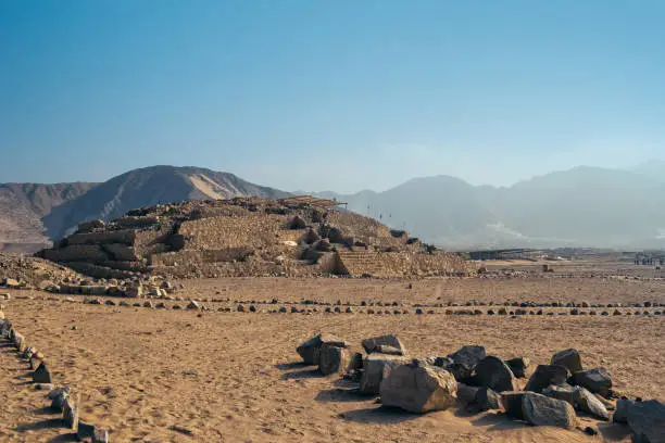 Photo of panoramic view of the pyramid in Caral