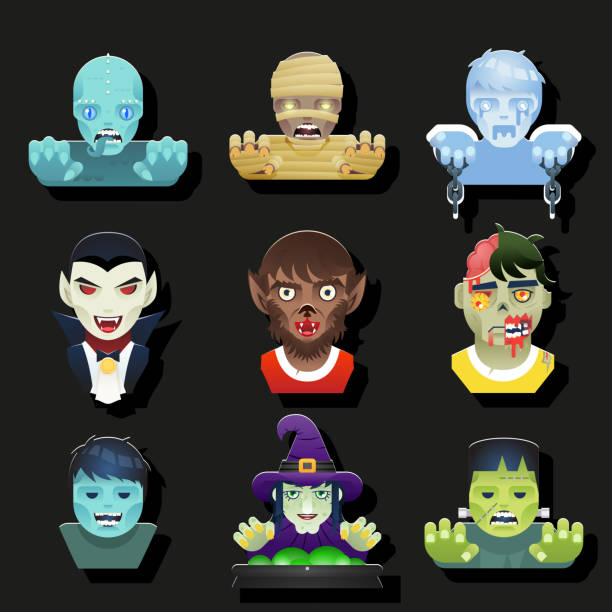 istock Halloween party role characters avatar bust icons flat design greeting card template vector illustration 1277084838