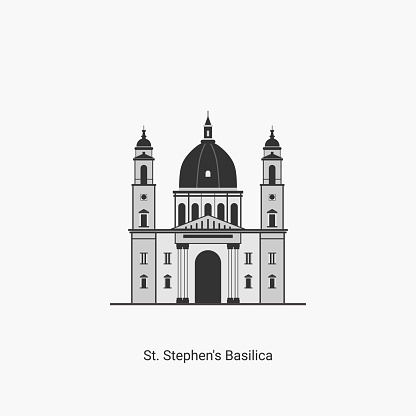 St. Stephen's Basilica in Budapest, Hungary. It is one of the most visited attractions in Budapest. Famous landmark located in Pest,on St. Stephen's Square. Vector art illustration flat design.