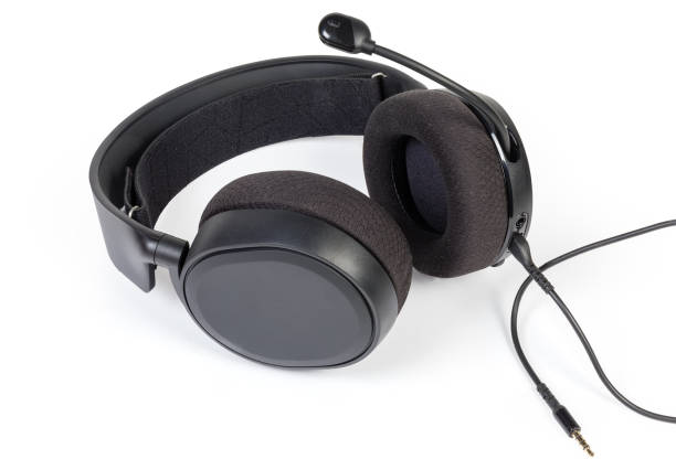 istock Headset with full size headphones and cable on white background 1277085133