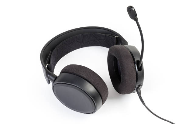 istock Wired headset with full size headphones on a white background 1277085923