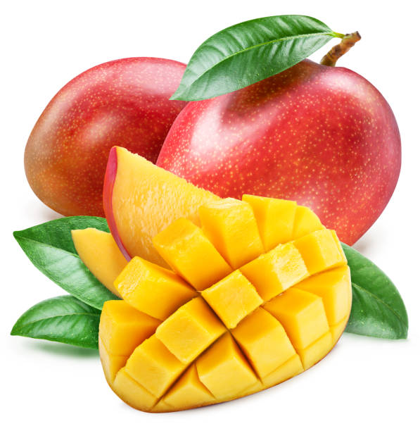 istock Mango with leaves and mango slices isolated on a white background. Clipping path. 1277086399