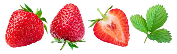 istock Strawberry with strawberries leaves and slices isolated on a white background. Clipping path. 1277086432