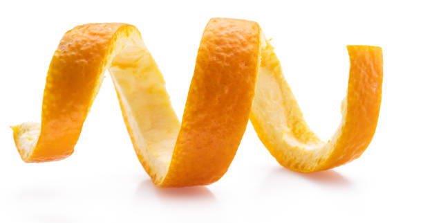 istock Orange peel or orange twist on white background. Close-up. 1277086588
