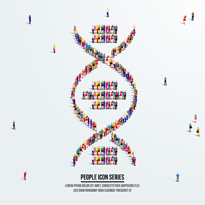 dna or helix concept. A large group of people form to create a shape dna or helix. People icon series. Vector illustration.