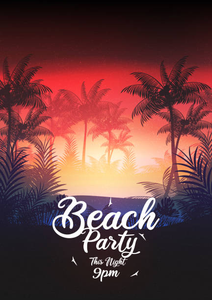 ilustrações de stock, clip art, desenhos animados e ícones de summer night party poster design - tropical music