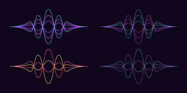 illustrazioni stock, clip art, cartoni animati e icone di tendenza di forma dell'onda sonora. set di onda audio astratta, forma d'onda della linea acustica. vibrazione delle onde sonore - secret identity audio