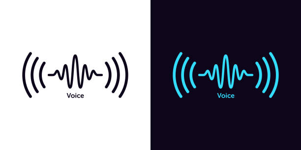 ilustrações, clipart, desenhos animados e ícones de ícone de onda sonora para reconhecimento de voz em assistente virtual, sinal de fala. onda de áudio abstrata, controle de comando de voz - photographic effects audio