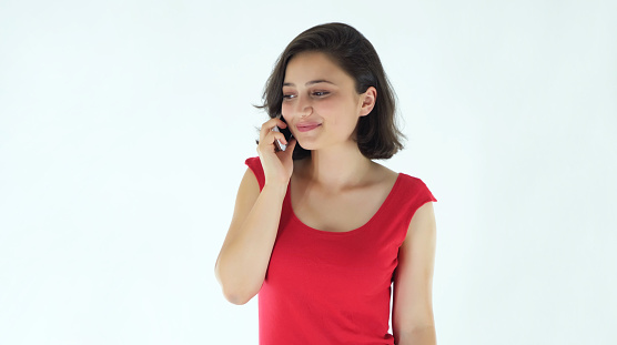 Happy woman talking on smartphone, Just what I needed to hear