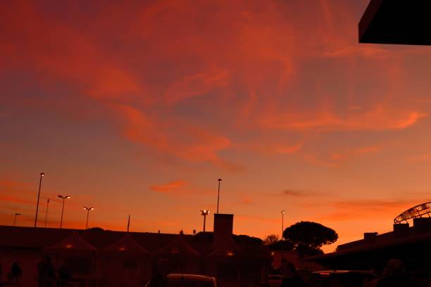 Evening Sky at Florence Airport, Italy Beautiful red sky just after sunset, taken at Florence Airport, Italy. florence italy airport stock pictures, royalty-free photos & images