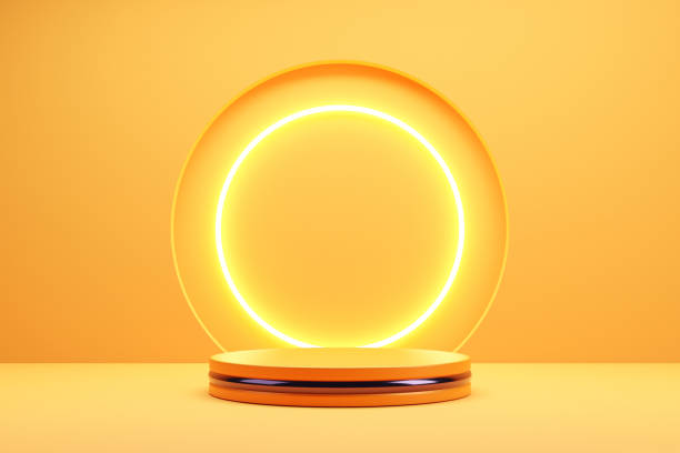 istock Orange podium and minimal abstract background for Halloween, 3d rendering geometric shape. 1277090823