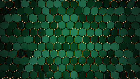 Abstract digital futuristic green hexagon background. 3D rendered image.