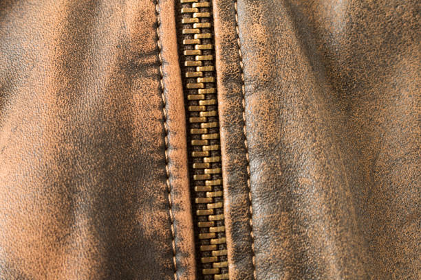 istock Metal zipper on the leather jacket. Close up. Selective focus. 1277094809