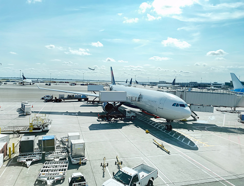 Airplanes in parking position in Amsterdam Schiphol airport