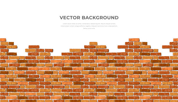 Realistic Vector broken horizontal brick wall background with text. Destroyed flat red wall texture. Brown textured brickwork for print, design, decor, advert, banner, flyer Realistic Vector broken horizontal brick wall background with text. Destroyed flat red wall texture. Brown textured brickwork for print, design, decor, advert, banner, flyer. wall stock illustrations