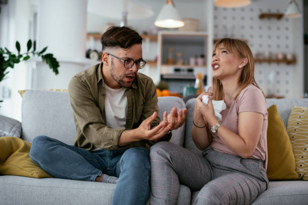 istock Boyfriend and girlfriend are arguing on the couch 1277098872