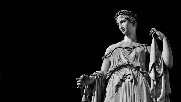 Roman or Greek goddess (Black and White with copy space) stock photo