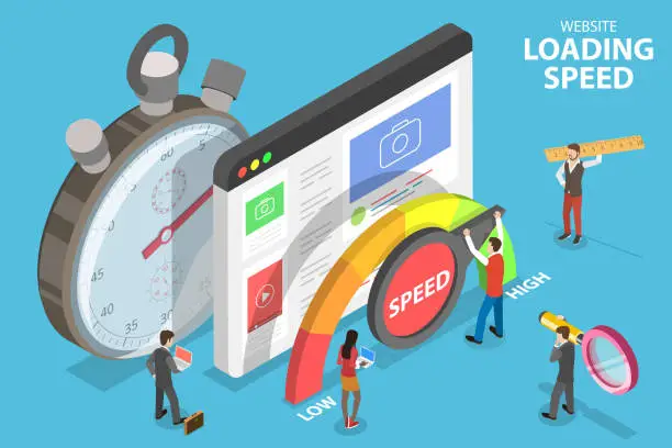 Vector illustration of Website Loading Optimization, Page Speed and SEO.