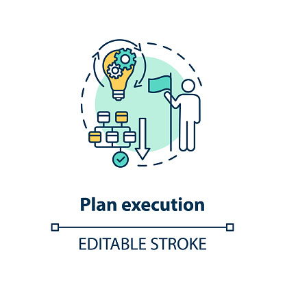 Plan execution concept icon. Money target achieved. Good financial investment.Budget planning process idea thin line illustration. Vector isolated outline RGB color drawing. Editable stroke