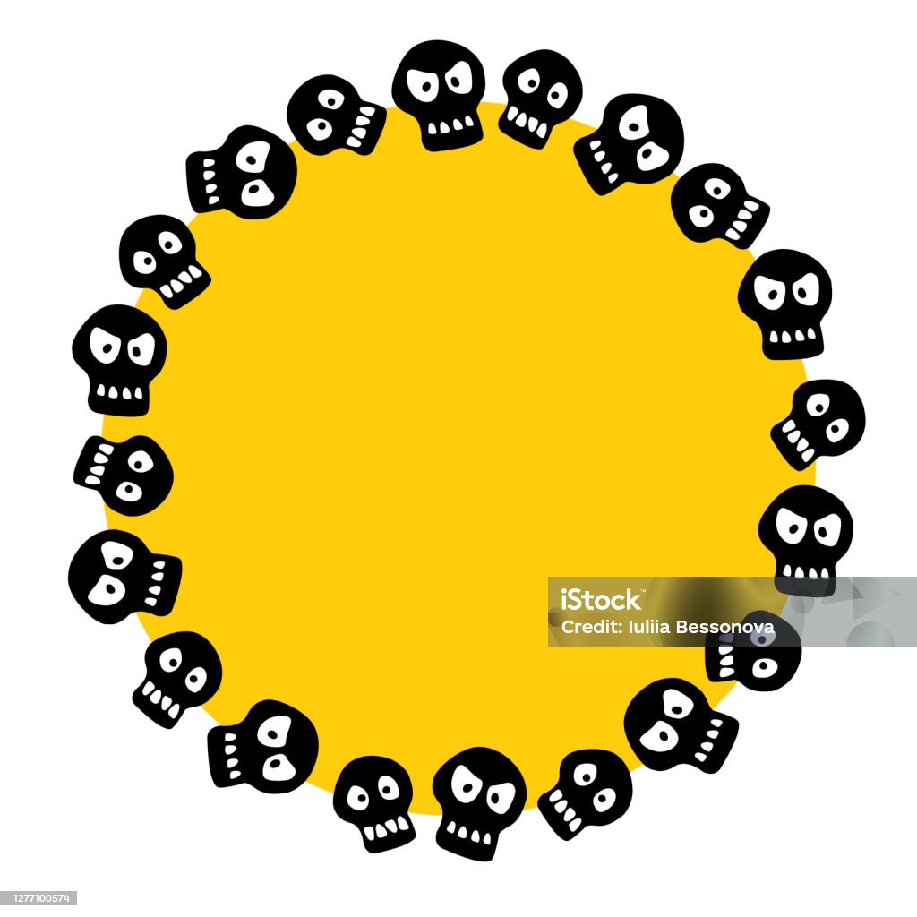 Round Frame With Skulls Theme Of Halloween And Death In Cartoon Flat Style  Border Background For Greeting Card Invitation Party Poster Banner Stock  Illustration - Download Image Now - iStock