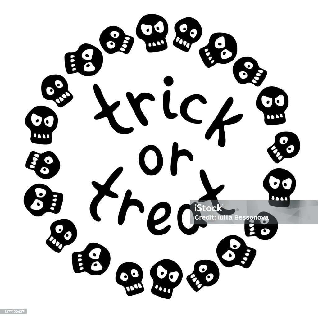 Round Frame With Skulls Theme Of Halloween And Death In Cartoon Flat Style  Trick Or Treatlettering Border Background For Greeting Card Invitation  Party Poster Banner Stock Illustration - Download Image Now - iStock