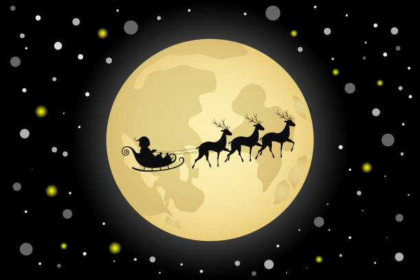 istock Silhouette of Santa Claus and his reindeer sleigh on moon background. Vector illustration 1277100663