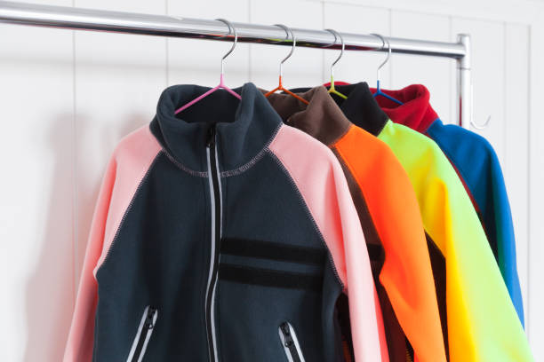 istock Colorful fleece jackets are on a rack 1277100806