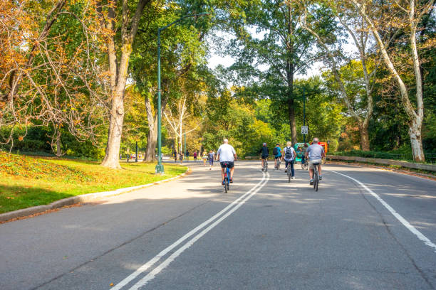 New York City, USA - October 7, 2017: cyclists in Central Park, New York City