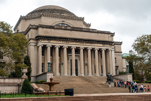 New York City, USA - October 8, 2017: People in front of the library of columbia university